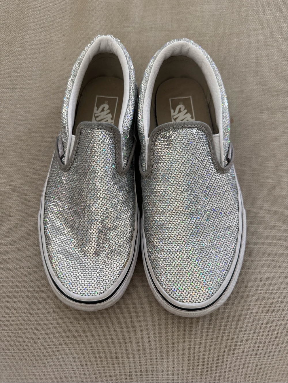 Vans Women’s Sequin Slip-On Sneakers - Silver Holographic